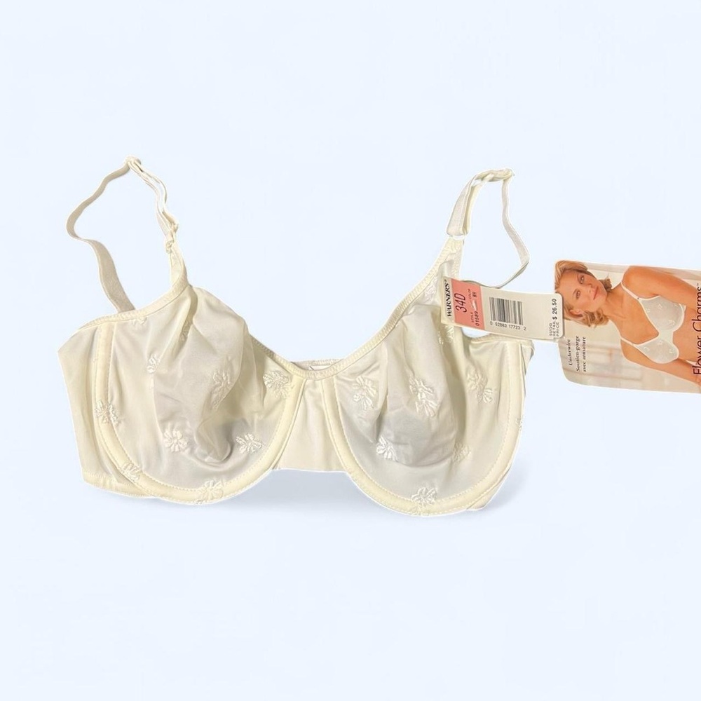 Vintage Warner's Ivory Floral Embroidered Bra 34D
